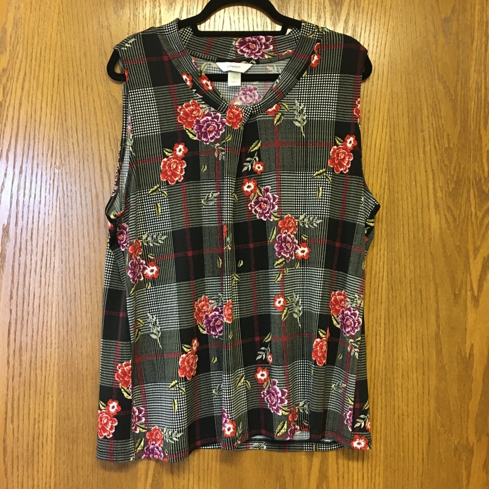 CJ Banks Women’s Sleeveless Tank Top Blouse Floral Plaid Stretchy size 1X NWT